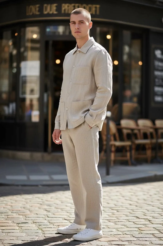 Stone wash linen trouser